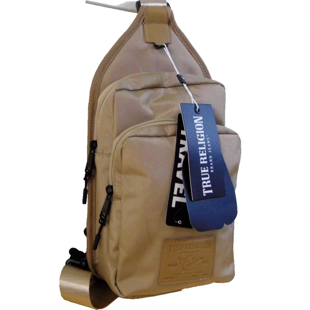 True Religion Pippen Sling Bag Tan Crossbody Backpack Travel TR10614 NWT